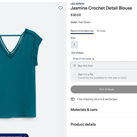 NEW Les Serein Teal V-Neck Blouse Small - Picture 4 of 5